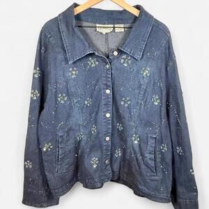 Flashback Denim Jacket Women’s 3X Beaded Embellished Button Front